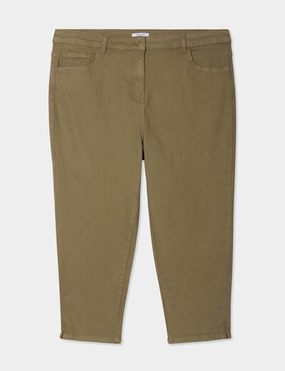 Pantalon corsaire skinny taille haute vert kaki femme grande taille
