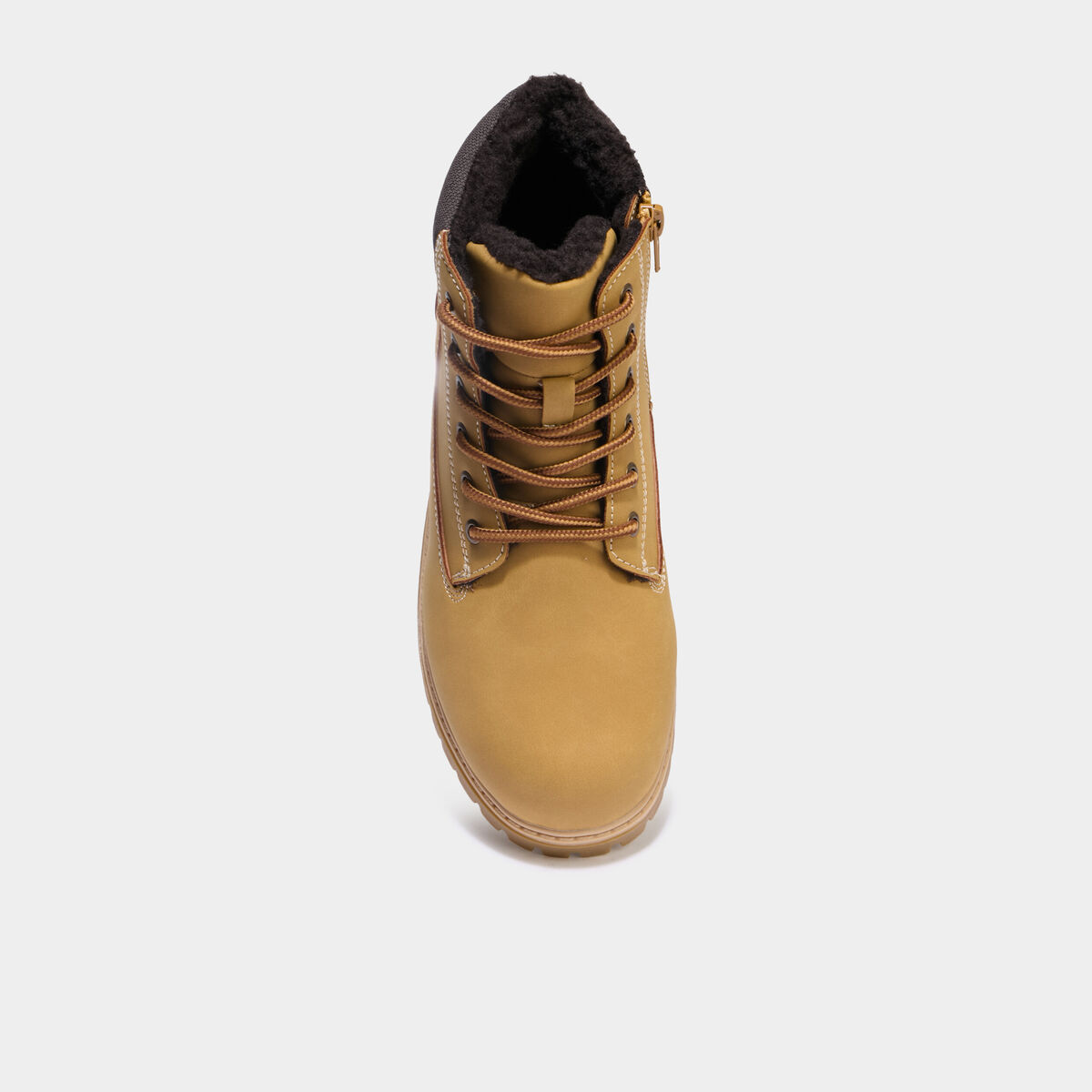 Boots fourr&eacute;es zipp&eacute;es &agrave; lacets camel gar&ccedil;on