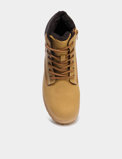Boots fourr&eacute;es zipp&eacute;es &agrave; lacets camel gar&ccedil;on