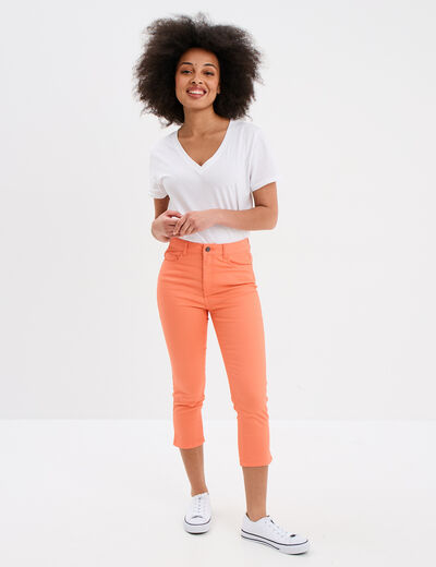 Pantacourt slim 5 poches rose corail femme