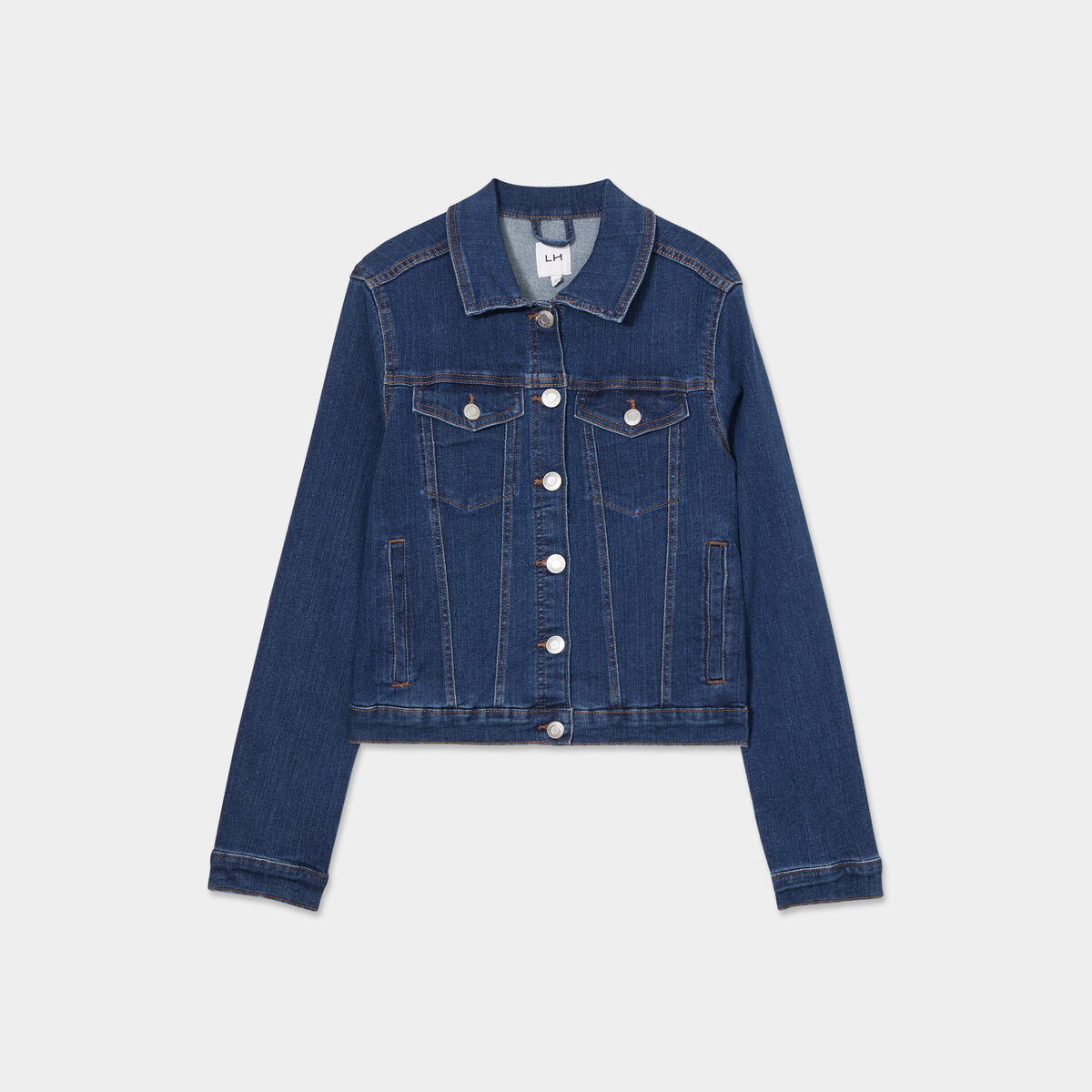 Veste en jean ajust&eacute;e boutonn&eacute;e denim stone femme