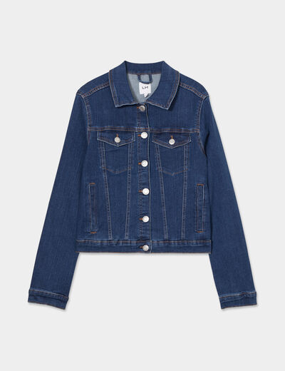 Veste en jean ajust&eacute;e boutonn&eacute;e denim stone femme
