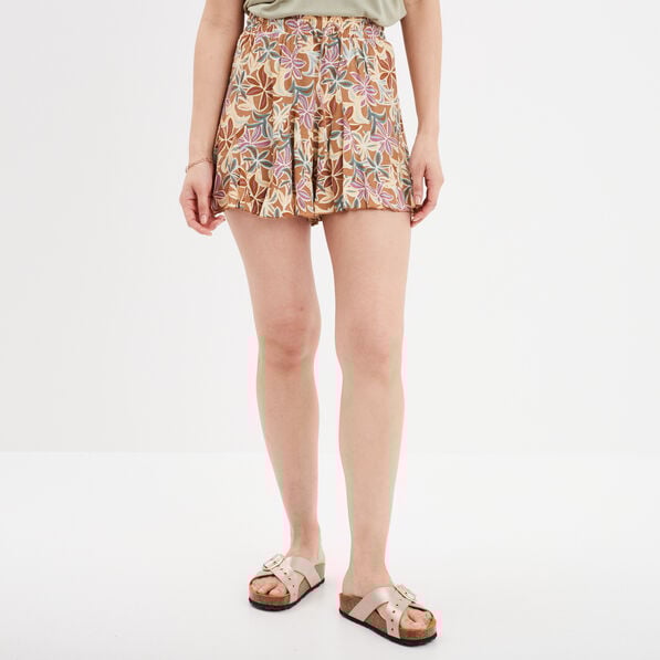 short volante fluide taille elastiquee camel femme Short volanté fluide taille élastiquée camel femme