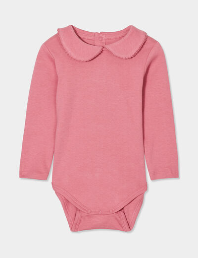 Body manches longues col claudine coton vieux rose bébé fille
