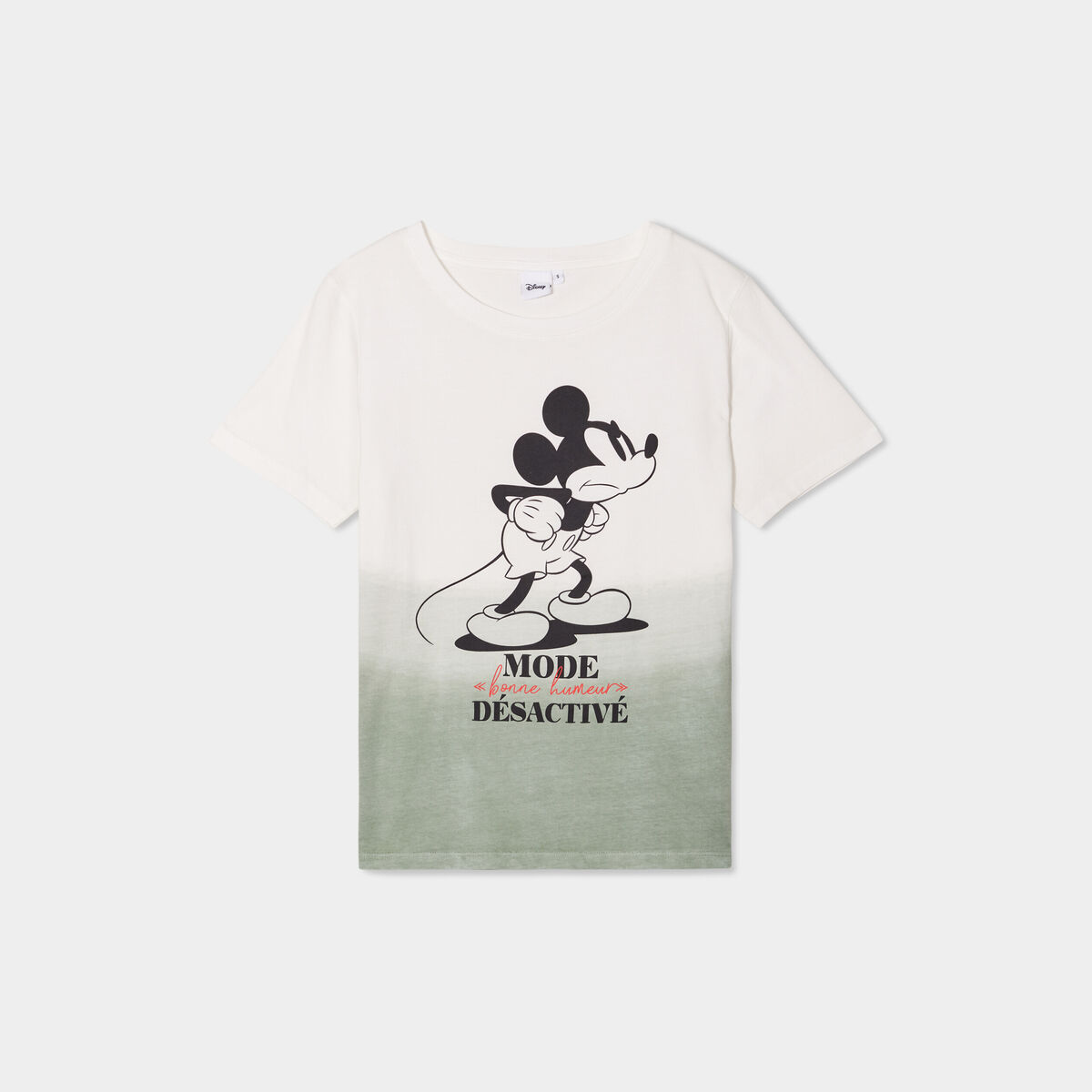 T-shirt manches courtes coton Mickey vert kaki femme