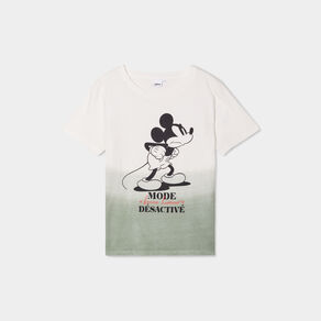 T-shirt manches courtes coton Mickey vert kaki femme