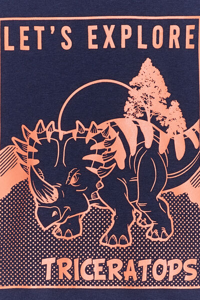 Sweat col rond manches longues dinosaure bleu marine garçon