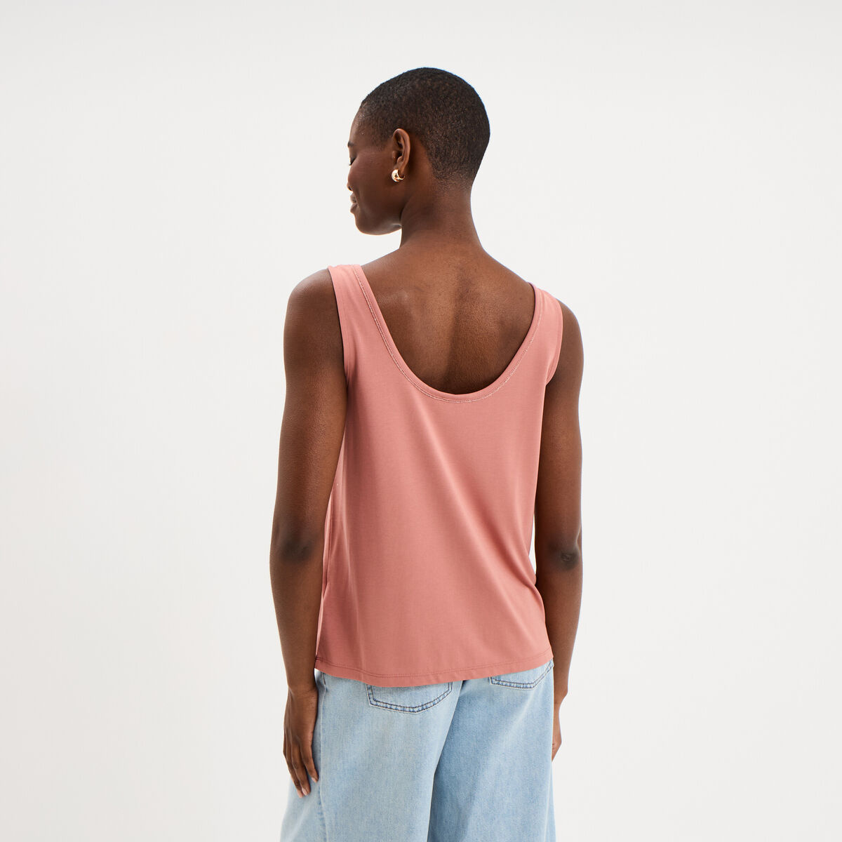 D&eacute;bardeur col U sans manches terracotta femme