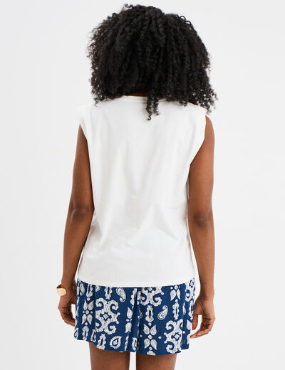 T-shirt avec épaulettes col rond coton blanc femme