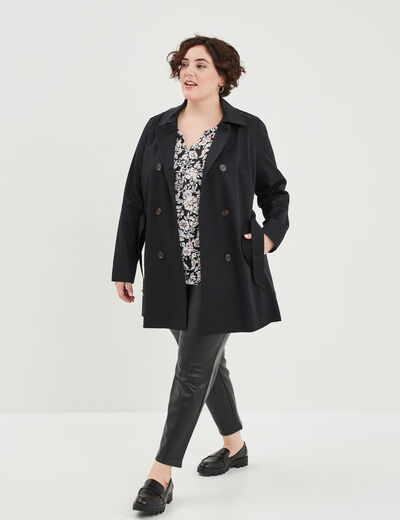 Trench boutonné ceinturé noir femme grande taille