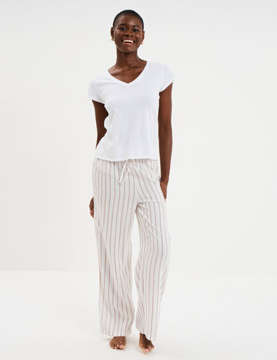 Pantalon de pyjama fluide ecru femme