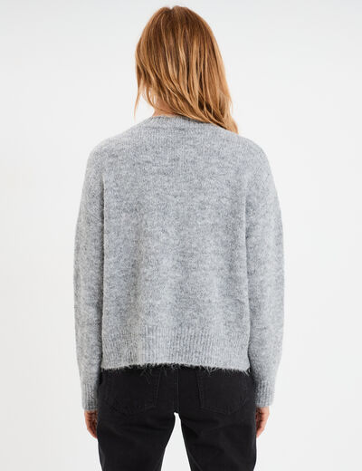Pull col rond manches longues gris femme