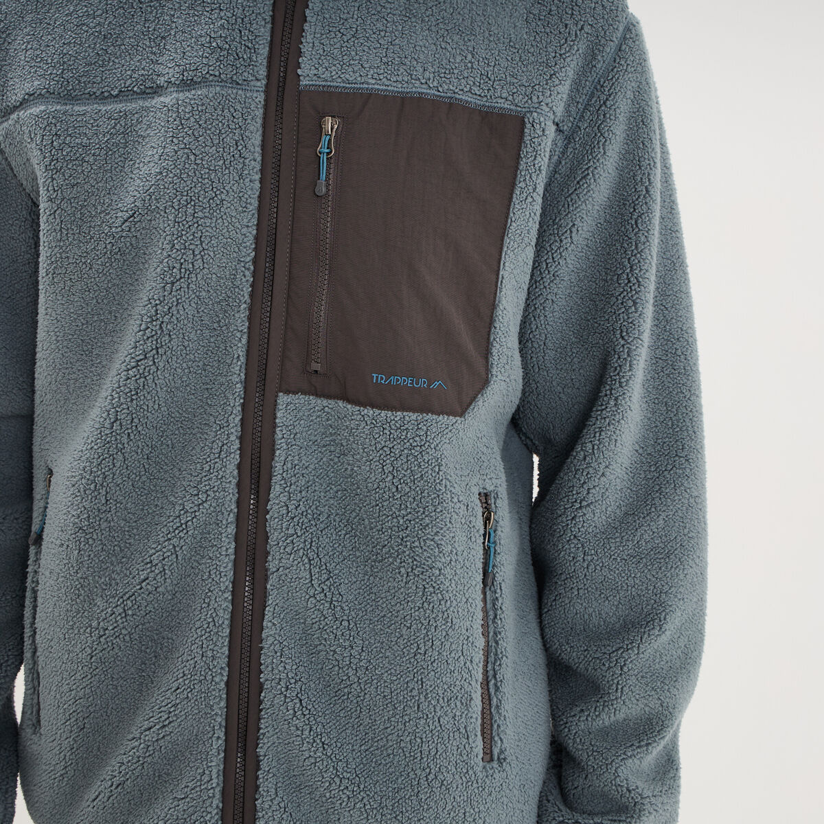 Veste effet sherpa zipp&eacute;e 3 poches bleu gris homme