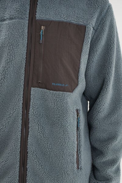 Veste effet sherpa zipp&eacute;e 3 poches bleu gris homme