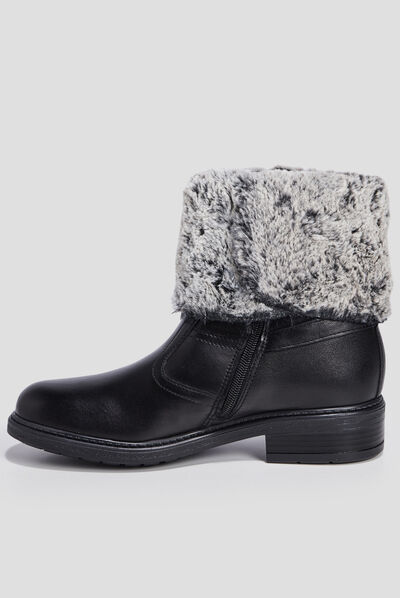 Bottines à fourrure en cuir noir fille