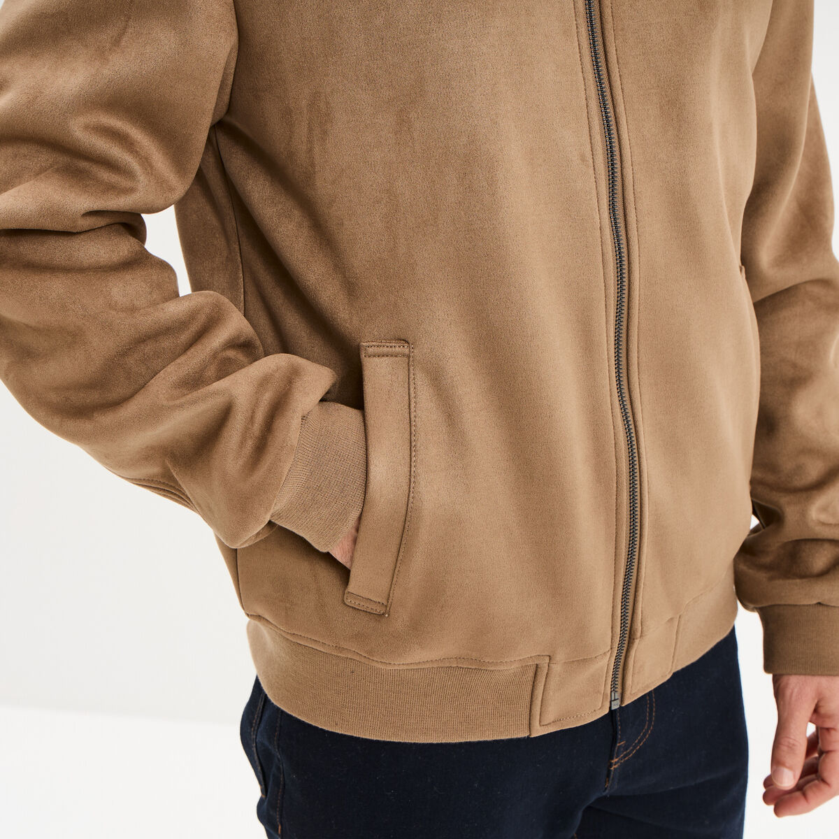 Blouson bomber effet su&eacute;dine taupe homme