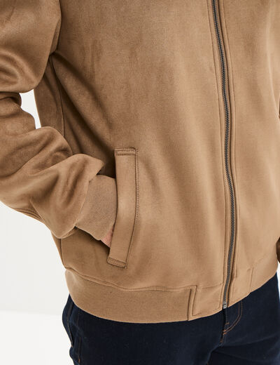 Blouson bomber effet su&eacute;dine taupe homme