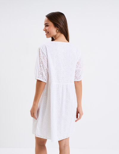 Robe broderie anglaise manches 3/4 blanc femme