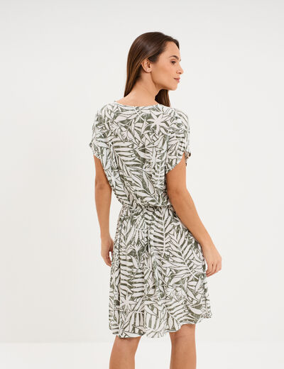Robe caftant courte col en V vert kaki femme