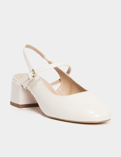 Ballerines &agrave; talons vernies blanc femme