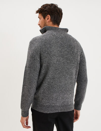 Pull avec col camionneur c&ocirc;tel&eacute; gris fonc&eacute; homme