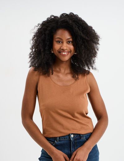 Débardeur bretelles larges coton marron clair femme
