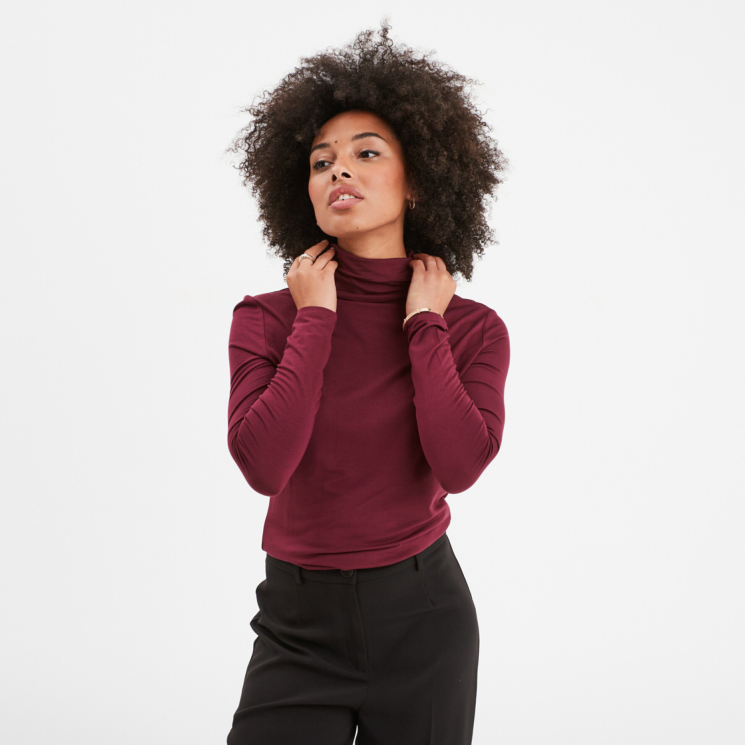 T-shirt Manches Longues Femme - Col Roulé, Matière Douce Stretch, Idéal Sous Un Pull Ou Porté Seul - 5