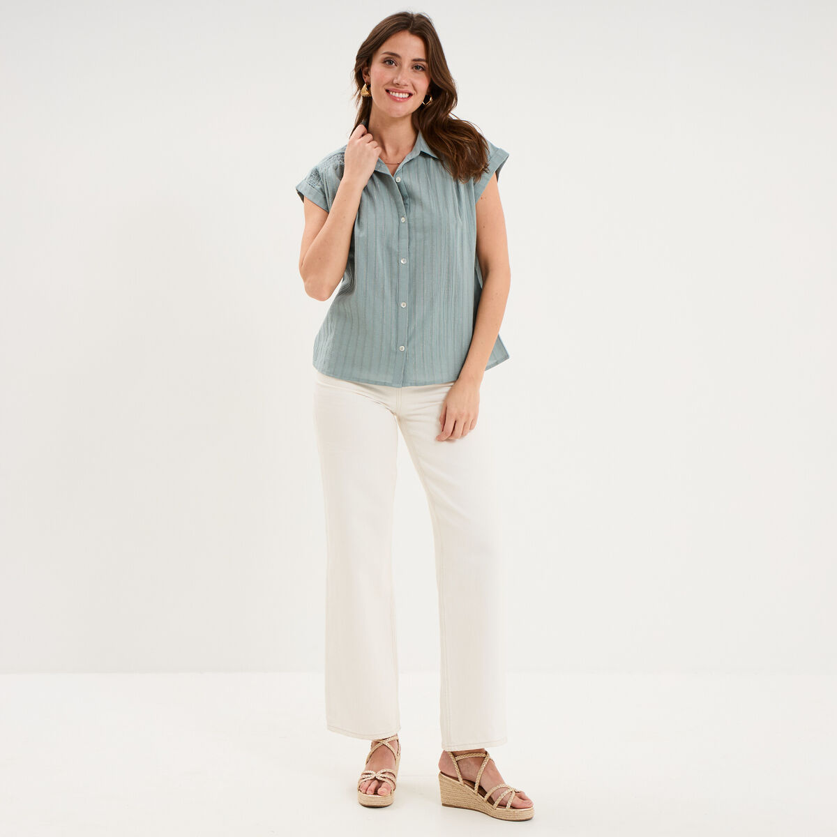 Blouse manches courtes bleu gris femme