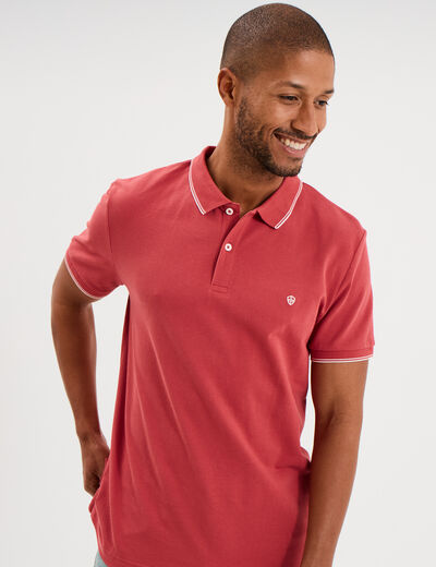 Polo piqu&eacute; coton manches courtes rose framboise homme
