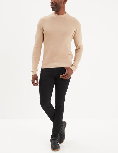 Pull en maille textur&eacute;e col rond beige homme