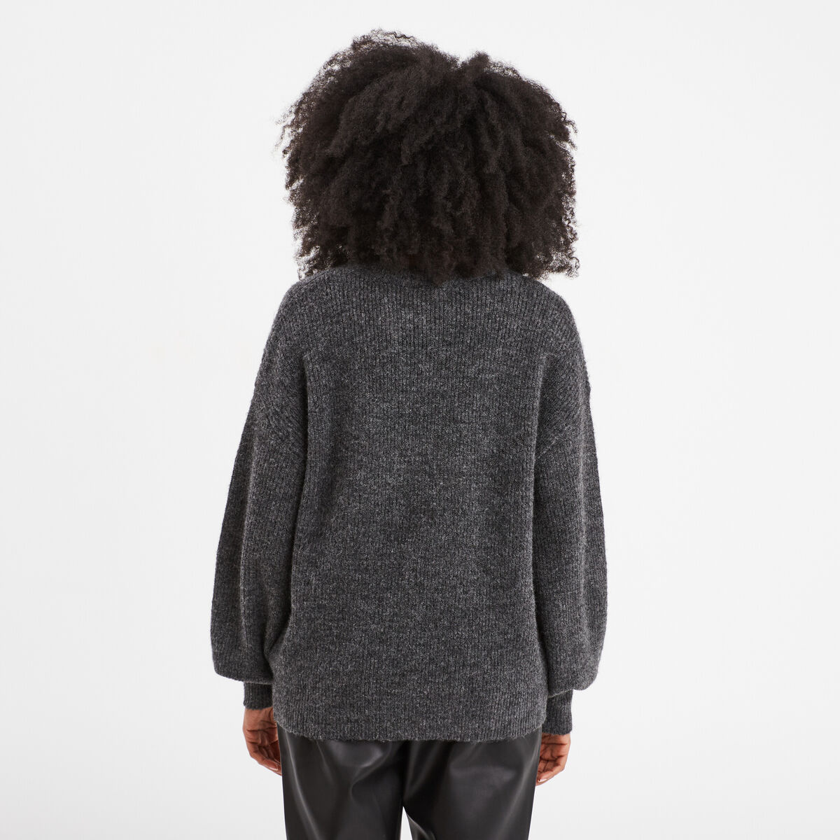 Pull col rond manches ballons gris foncé femme