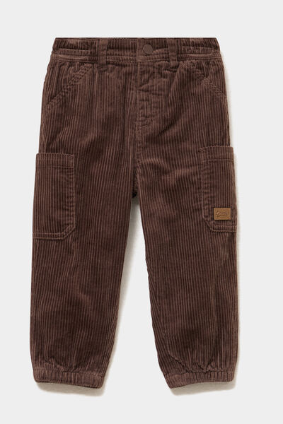 Pantalon cargo effet velours c&ocirc;tel&eacute; marron fonc&eacute; b&eacute;b&eacute; gar&ccedil;on