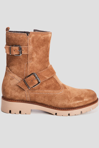 Bottines en cuir aspect suédine camel fille