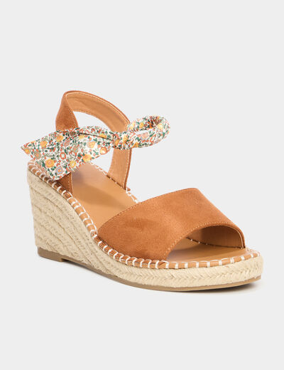 Sandales espadrille compens&eacute;es su&eacute;dine marron femme