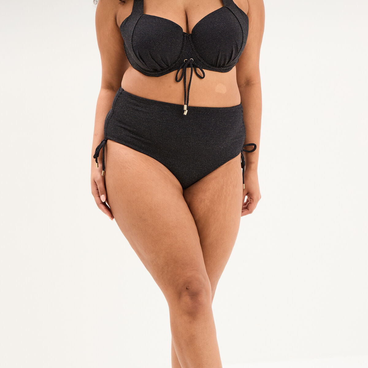 Bas de maillot de bain culotte haute noir femme grande taille