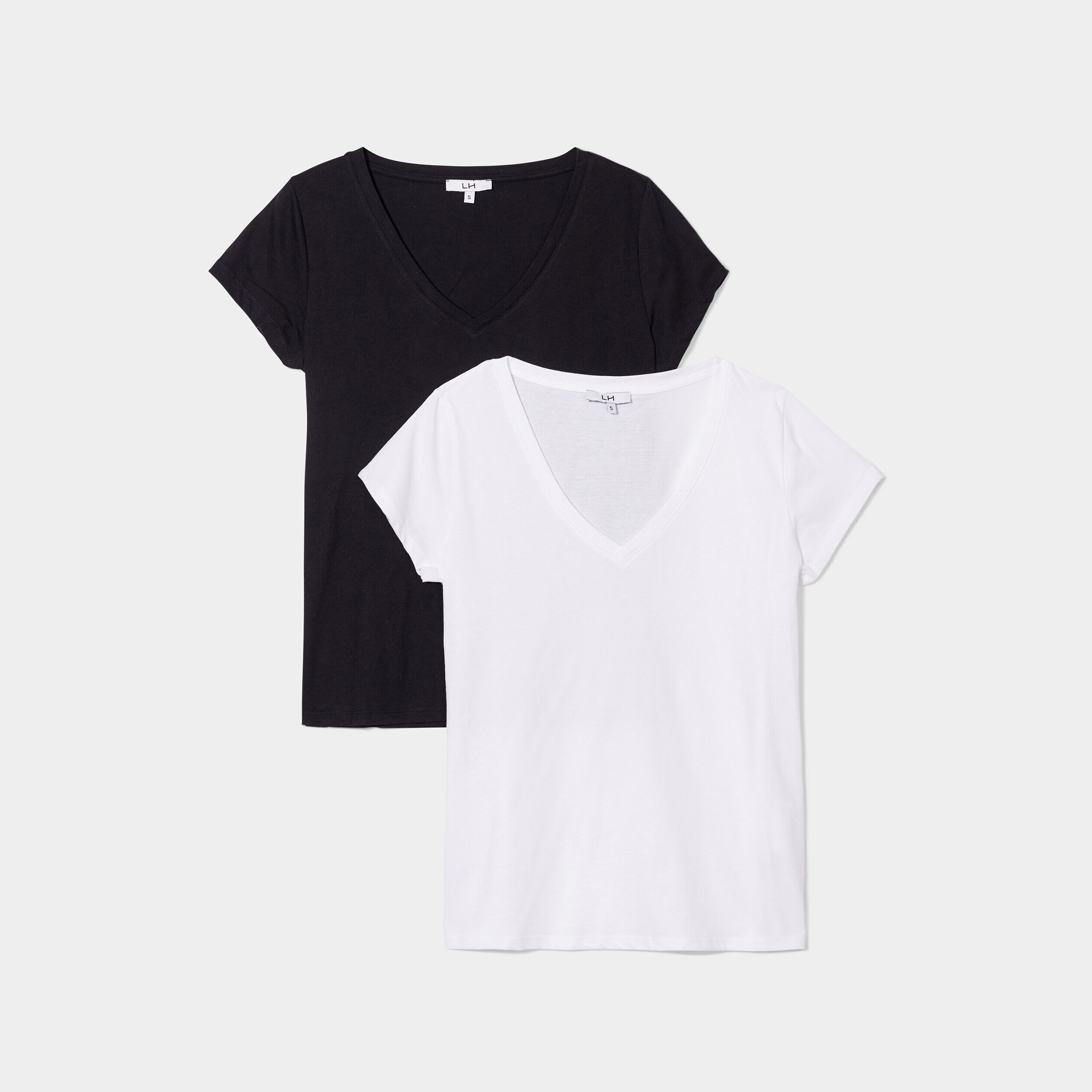 Lot de 2 t-shirts manches courtes coton noir femme LH