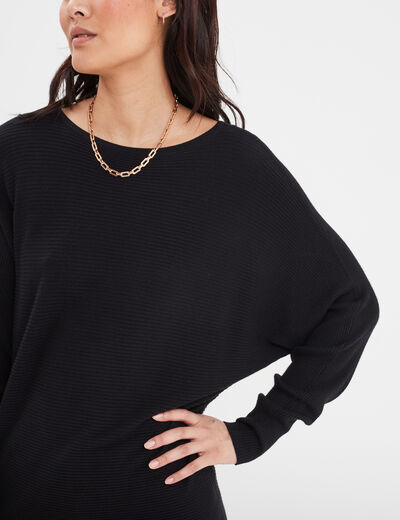 Pull col bateau manches longues noir femme
