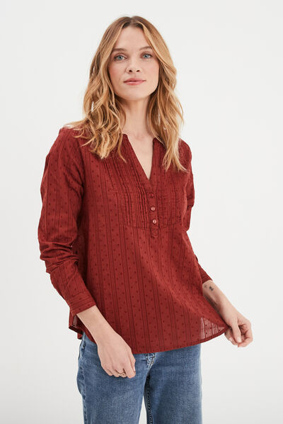 Blouse plastron manches 3/4 Creeks rouge foncé femme