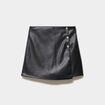 Jupe-short courte simili cuir &agrave; boutons noir femme