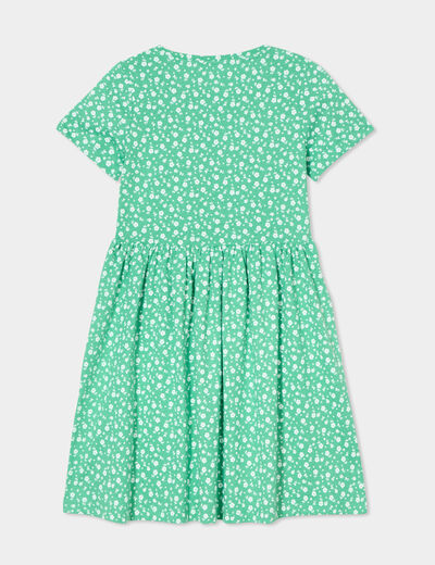 Robe manches courtes col rond coton vert fille
