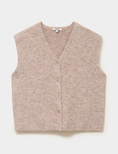 Gilet sans manches col en V beige femme