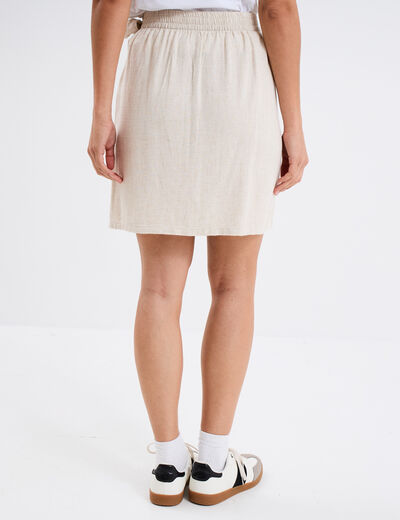 Jupe courte portefeuille mélange lin beige femme
