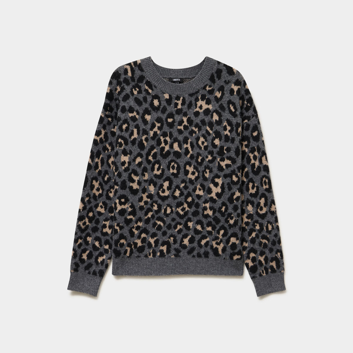 Pull col rond &agrave; manches longues gris moyen femme