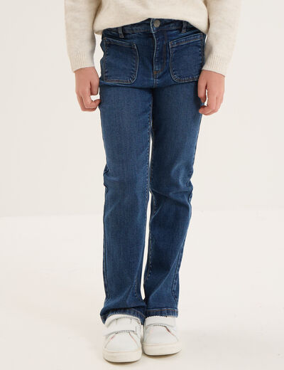 Jean flare poches plaqu&eacute;es bleu fonc&eacute; fille