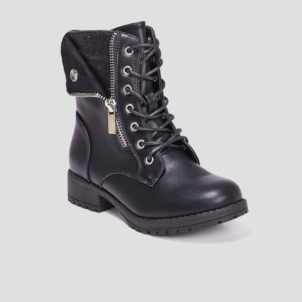 Bottines revers zippées et crantées noir fille