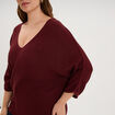 Pull manches 3/4 col en V violet fonc&eacute; femme grande taille
