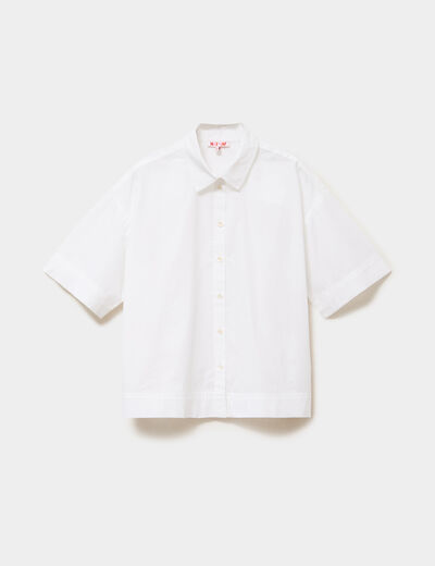 Chemise boxy manches coude boutonn&eacute;e blanc femme
