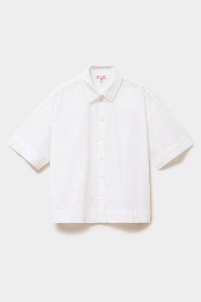 Chemise boxy manches coude boutonn&eacute;e blanc femme