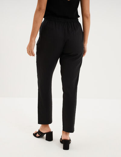 Pantalon droit 7/8&egrave;me lin m&eacute;lang&eacute; noir femme