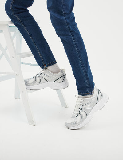 Baskets running &agrave; lacets gris argent homme